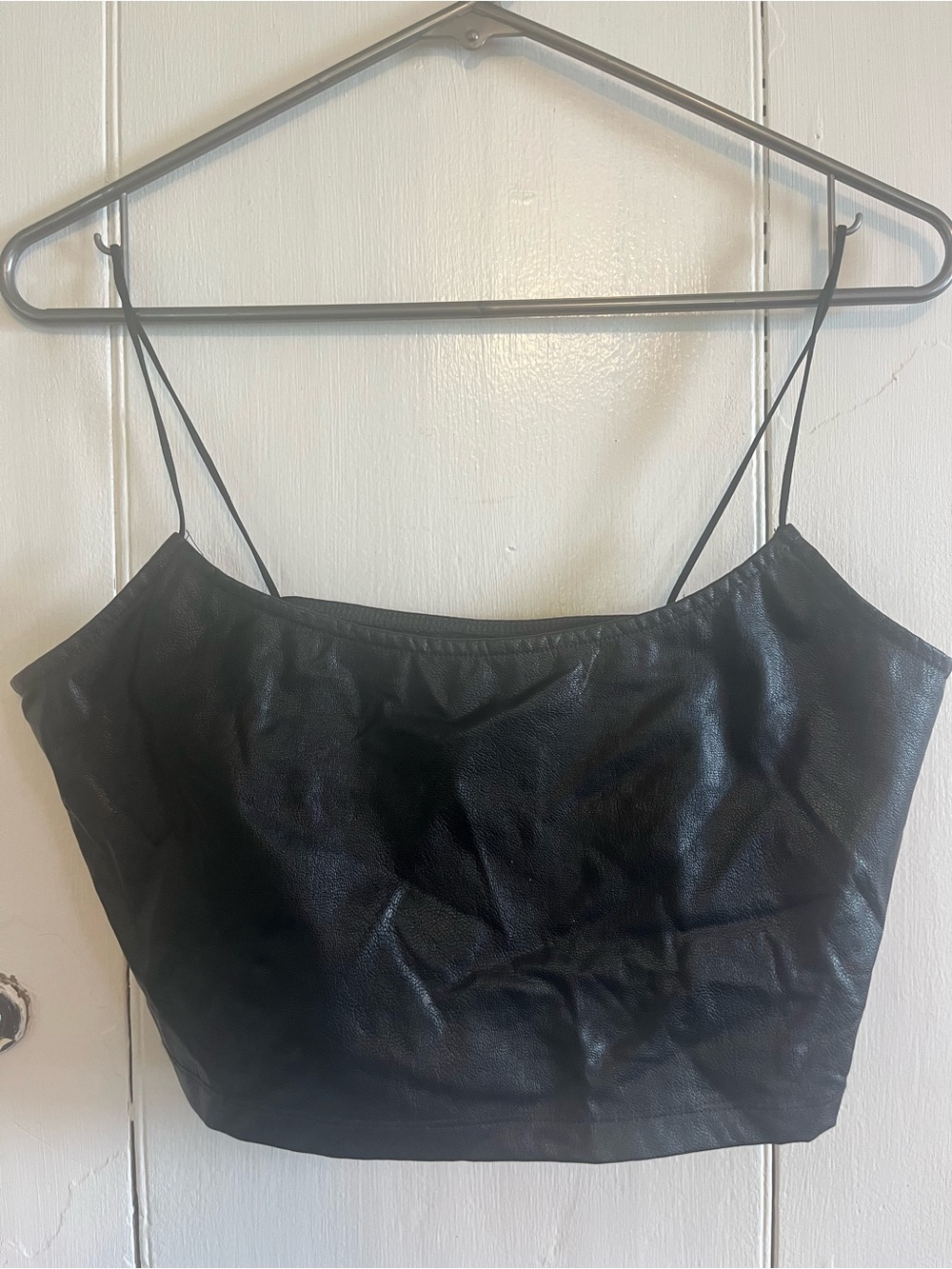 Aeropostale Black Faux Leather Spaghetti Strap Crop Top